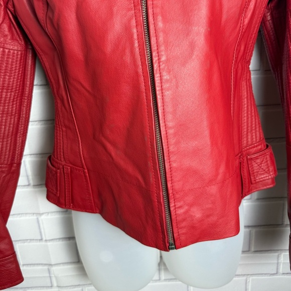 G COLLECTION women Classic vintage red Leather motorcycle Jacket Sleek Design/M - Picture 4 of 16